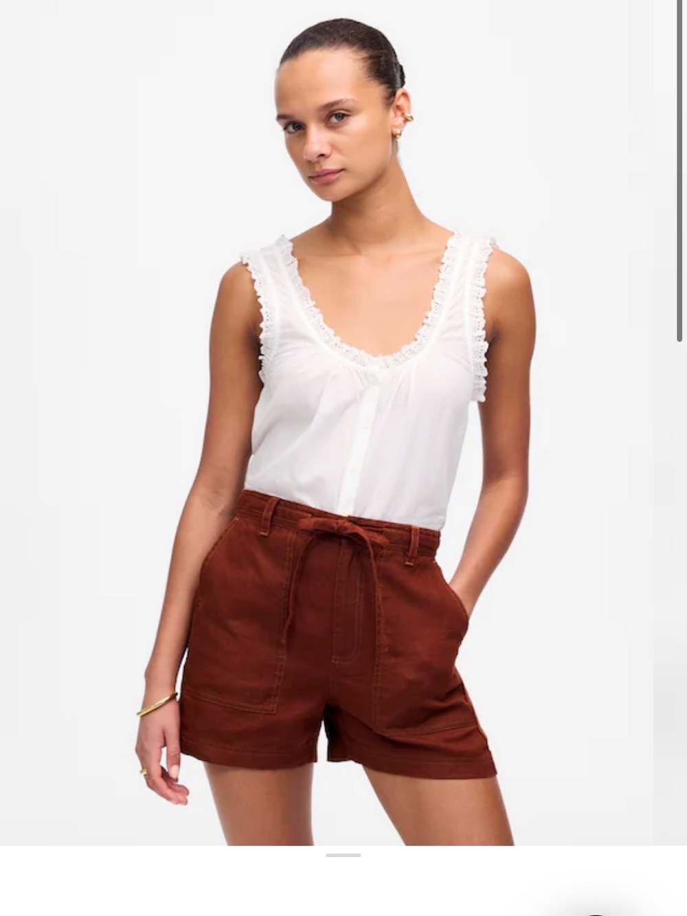 Madewell Rust Brown Button-Front Linen Shorts